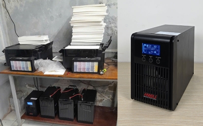 Lắp đặt bộ lưu điện 1000VA, ắc quy 134Ah cho hệ thống máy in màu laser