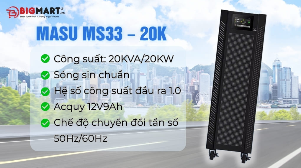 Bộ lưu điện công nghiệp Masu MSI33-20K 20kVA/20kW
