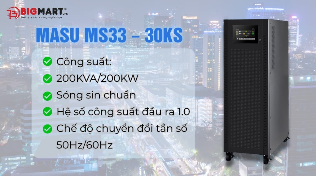 Bộ lưu điện công nghiệp Masu MSI33-30KS (30kVA/30kW)