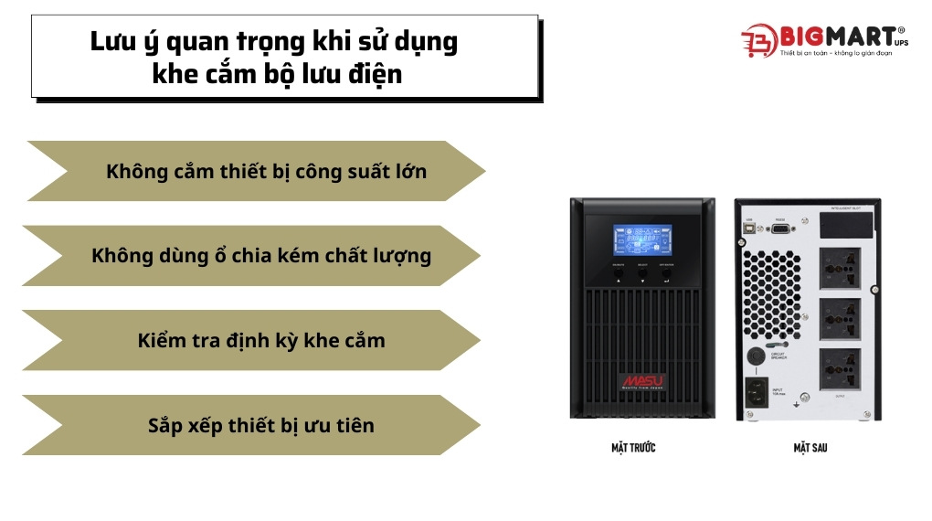 Lưu ý quan trọng khi sử dụng  khe cắm bộ lưu điện