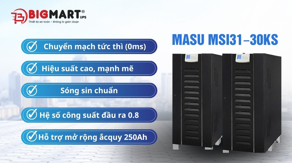 Bộ lưu điện công nghiệp Masu MSI31-30KS (30kVA/24kW)
