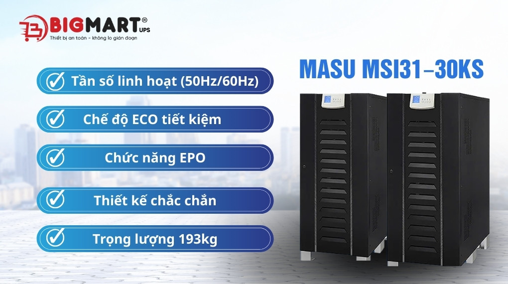 Bộ lưu điện công nghiệp Masu MSI31-30KS (30kVA/24kW)