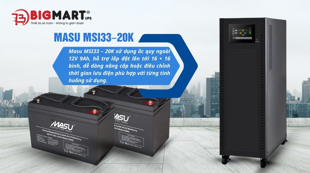 Bộ lưu điện công nghiệp Masu MSI33-20K 20kVA/20kW