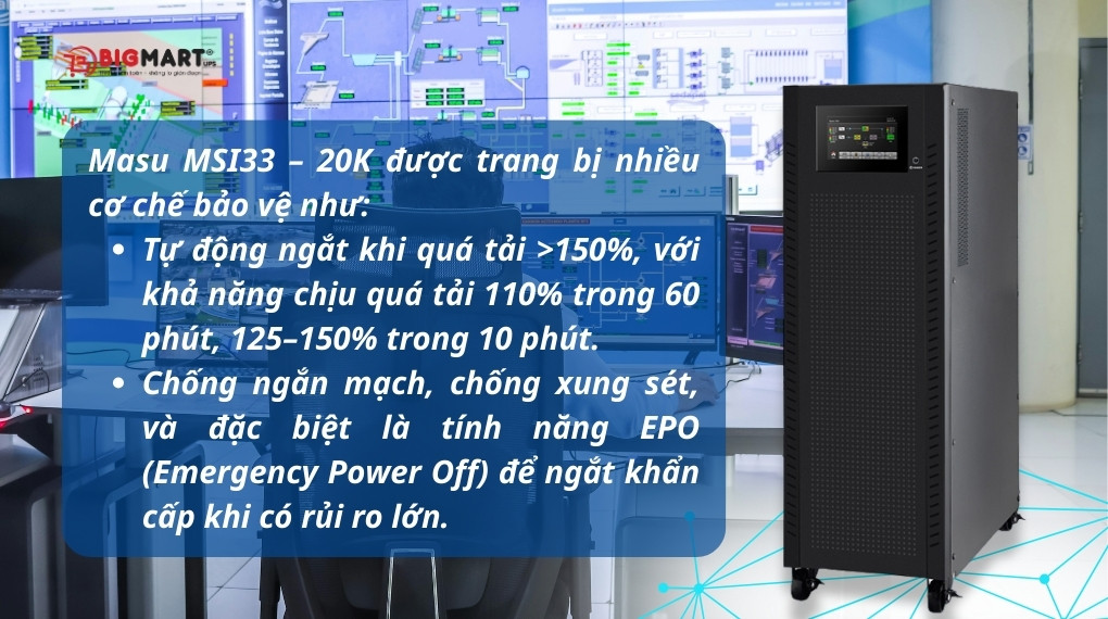 Bộ lưu điện công nghiệp Masu MSI33-20K 20kVA/20kW