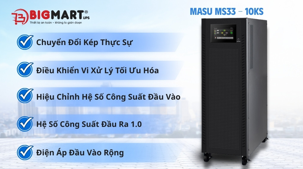 Bộ lưu điện công nghiệp Masu MS33-10KS (10kVA/10kW)
