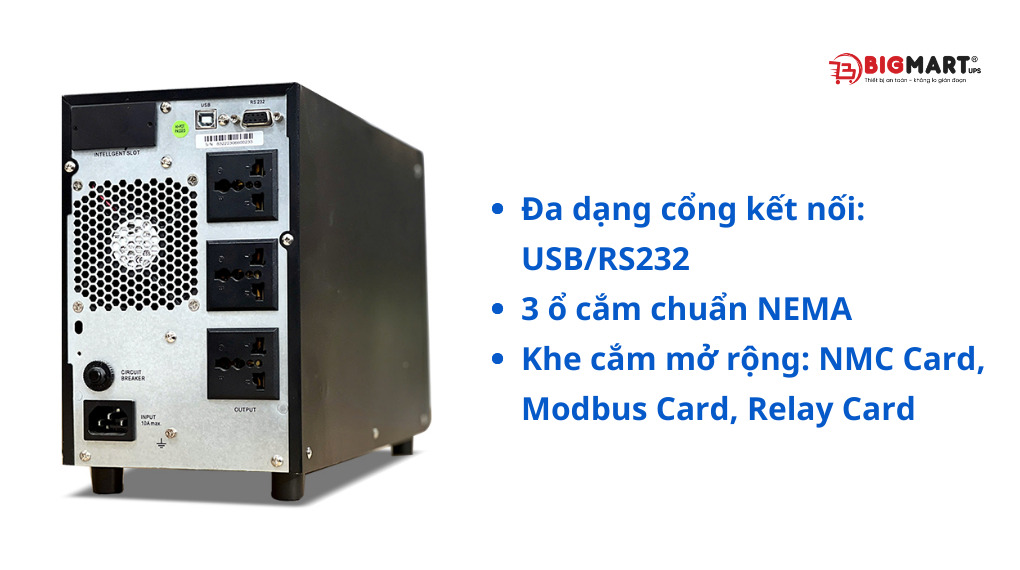 Giao diện mặt sau của bộ lưu điện MS-3K LCD