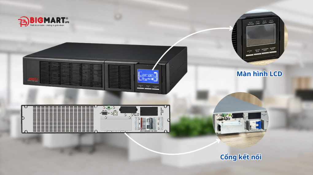 Bộ lưu điện Masu MS-6KR LCD - giao diện trước và sau