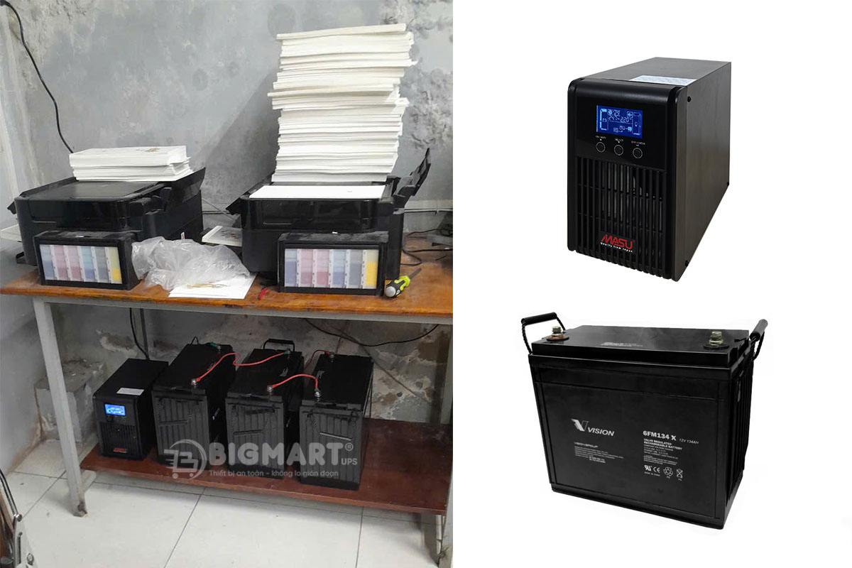 Lắp đặt bộ lưu điện 1000VA, ắc quy 134Ah cho hệ thống máy in màu laser