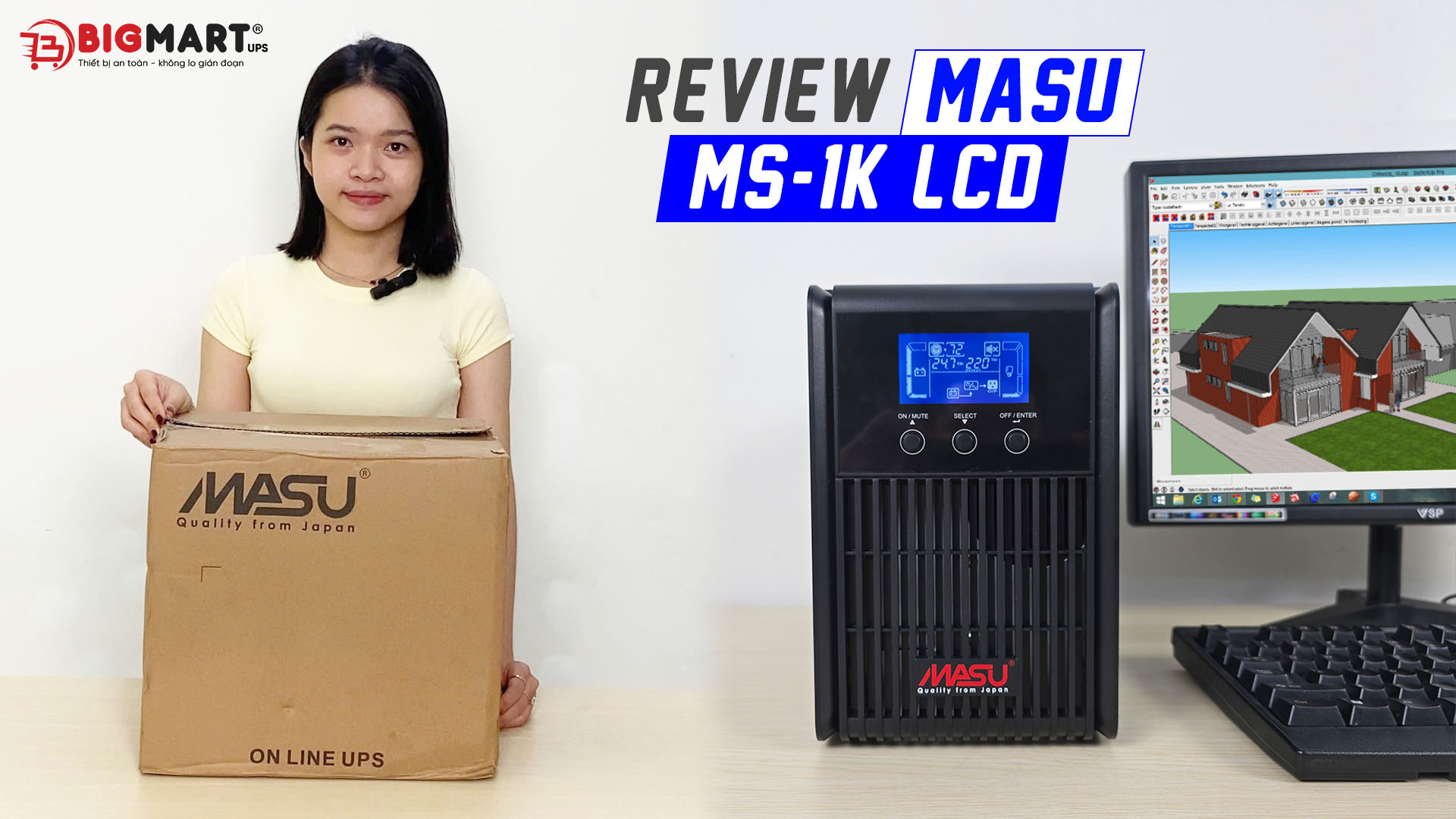 video review Bộ lưu điện MASU MS-1K LCD (1000VA/900W)